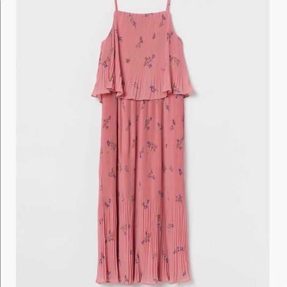 H&M Dresses Hm Pleated Floral Chiffon Midi Dress Size 4 Poshmark